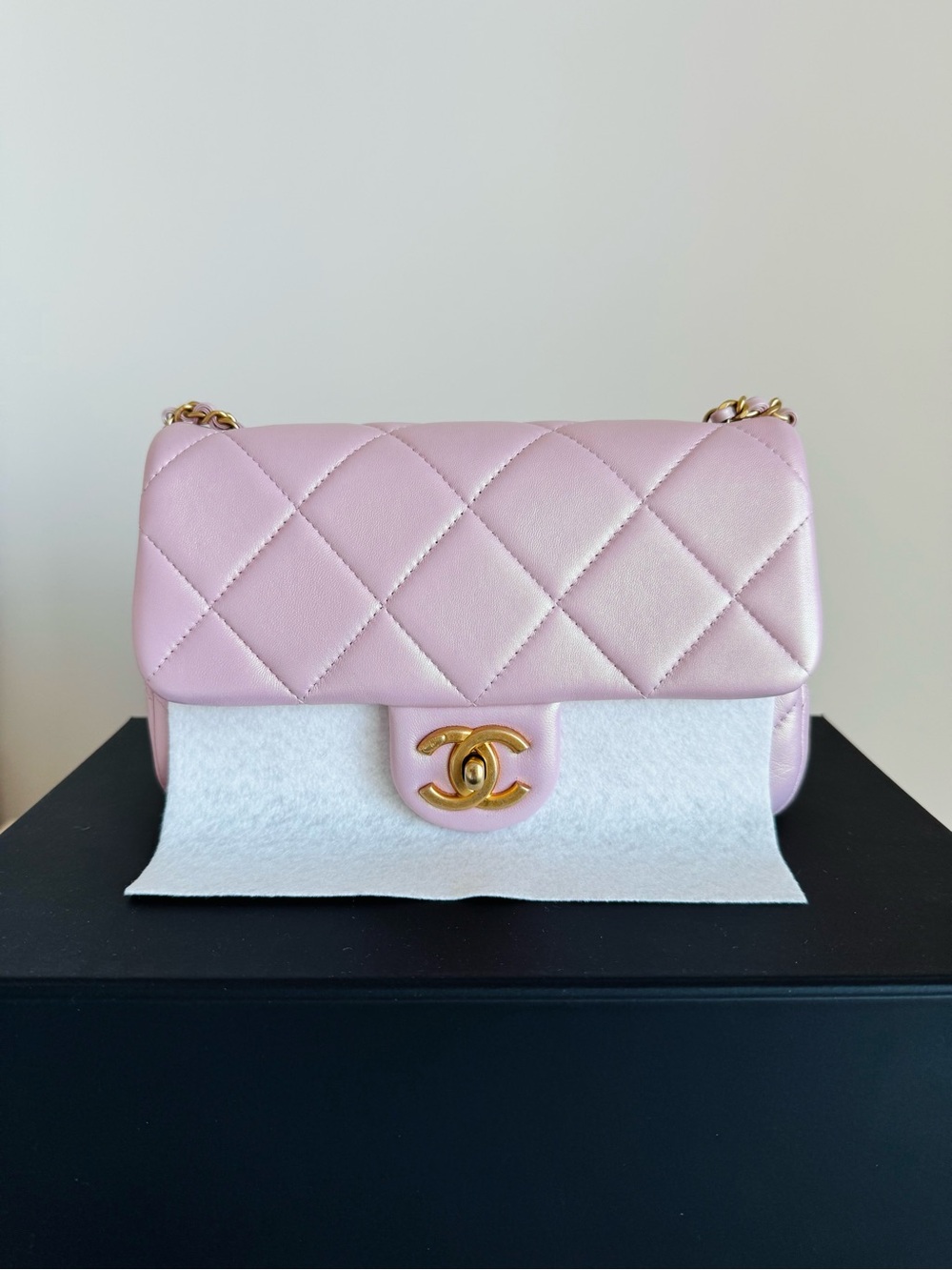 Brand New Chanel Small Pearly Flap Bag in Iridescent Pink